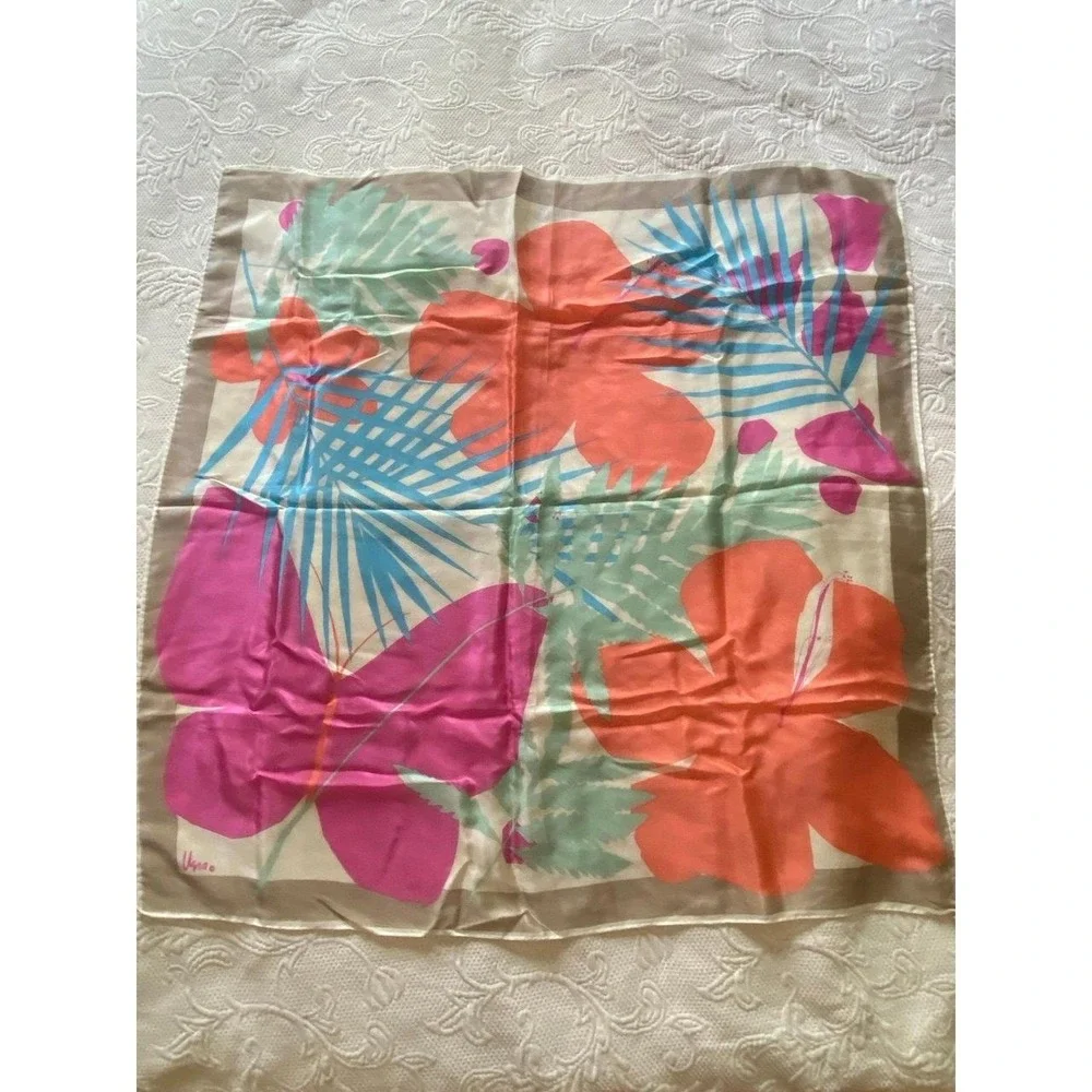 Vena Japan Pink Orange Blue Green Tropical Floral Silk Scarf Tie